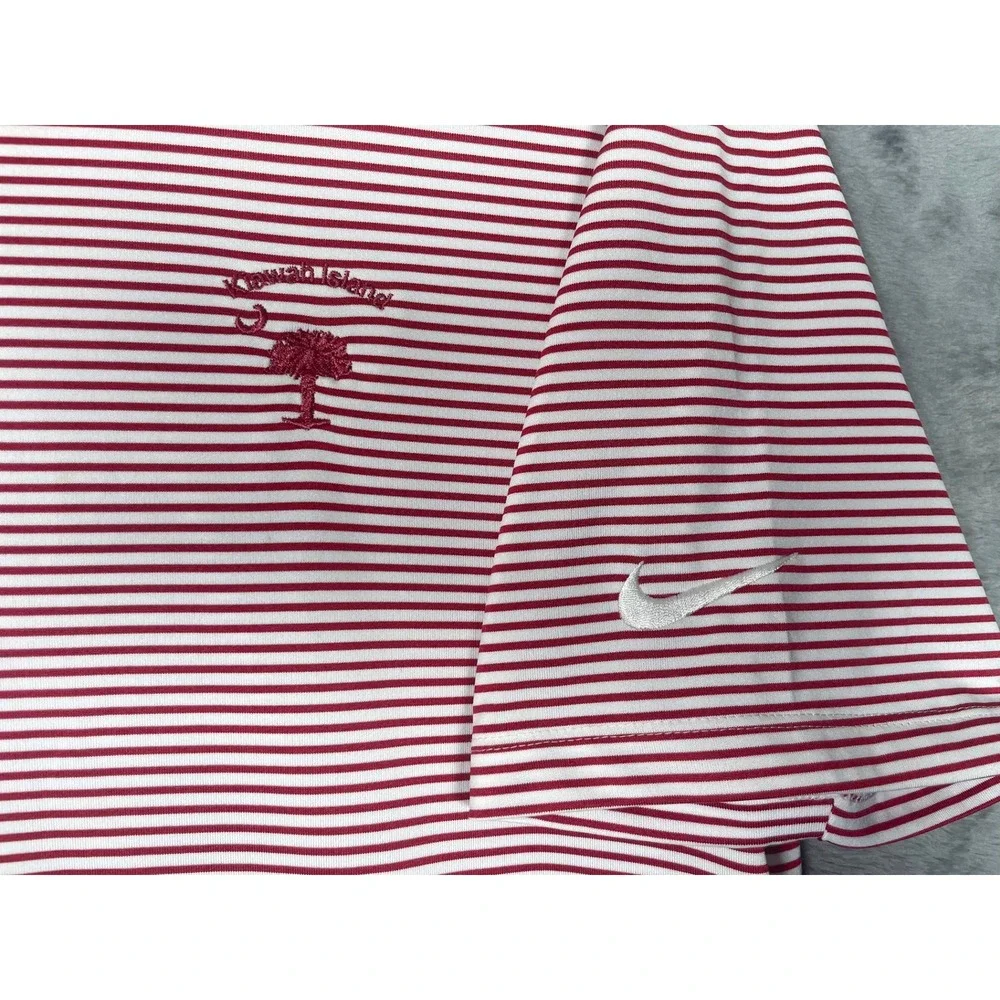 Nike Golf Mens Dri-FIT Kiawah Island Striped Polo Shirt Red White Size Medium - Picture 3 of 6